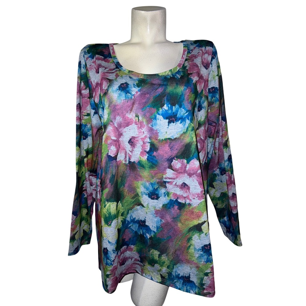 Lularoe Long Sleeve Colorful Brush Floral Print Tunic Top 3XL‎ Women's Lynnae